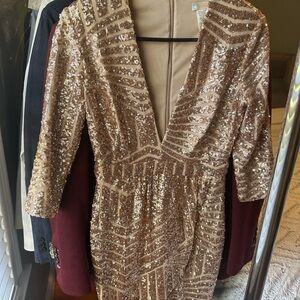 Gold Sequin V-Neck Dress